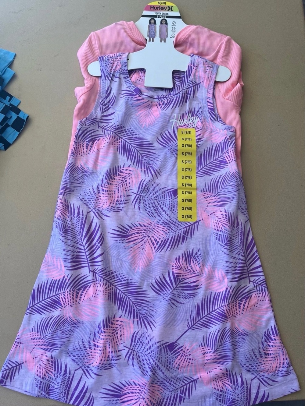 Hurley Girls 7/8 Pink & Purple Palm-Print Girls' Dresses